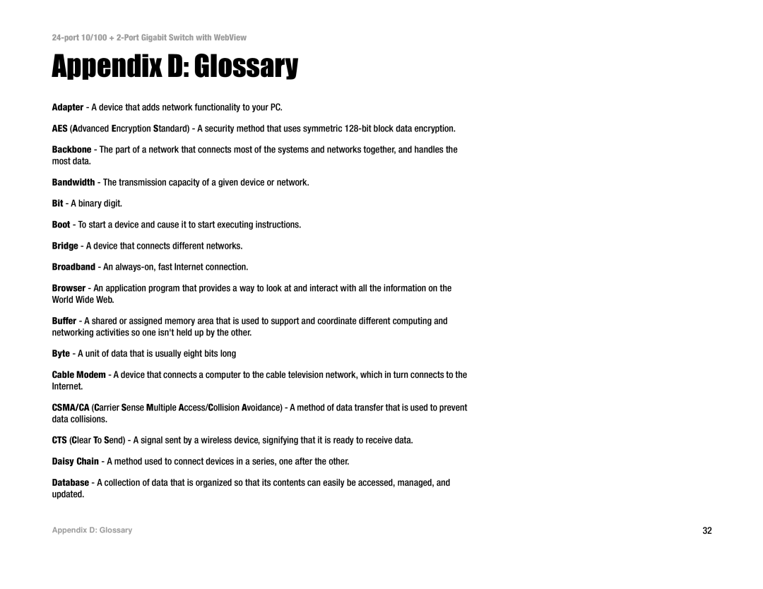 Cisco Systems SRW224 manual Appendix D Glossary 