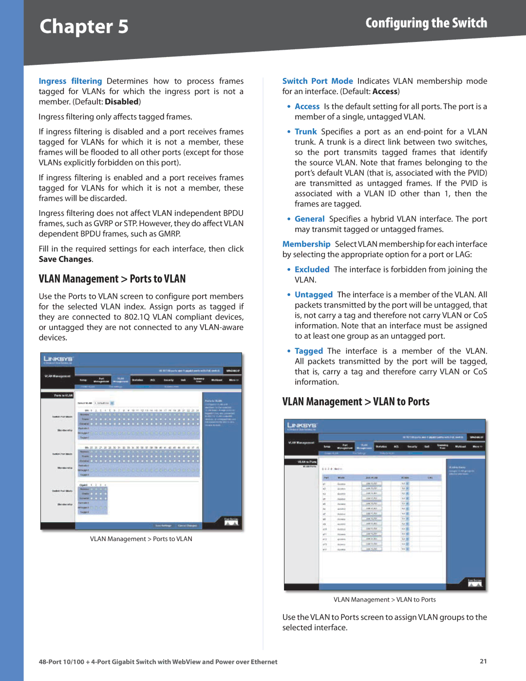 Cisco Systems SRW248G4P manual Vlan Management Ports to Vlan, Vlan Management Vlan to Ports 