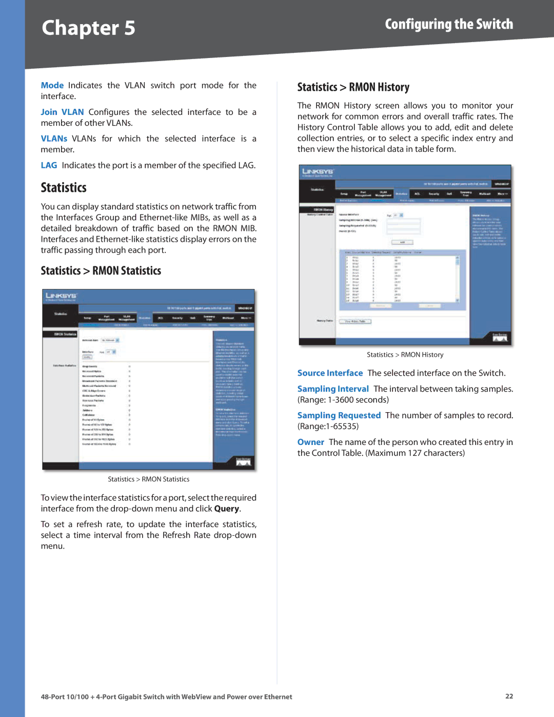 Cisco Systems SRW248G4P manual Statistics Rmon Statistics, Statistics Rmon History 