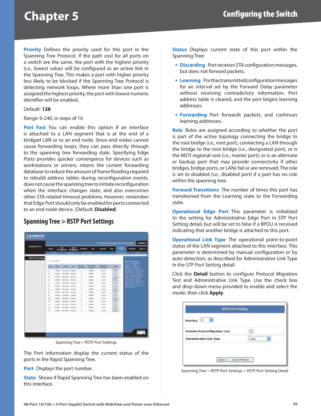 Cisco Systems SRW248G4P manual Spanning Tree Rstp Port Settings 