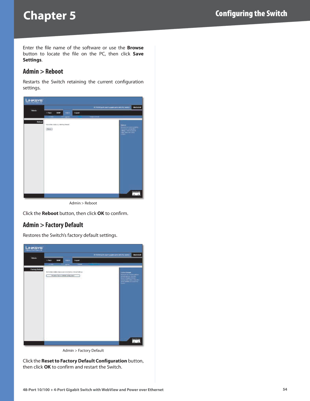 Cisco Systems SRW248G4P manual Admin Reboot, Admin Factory Default 