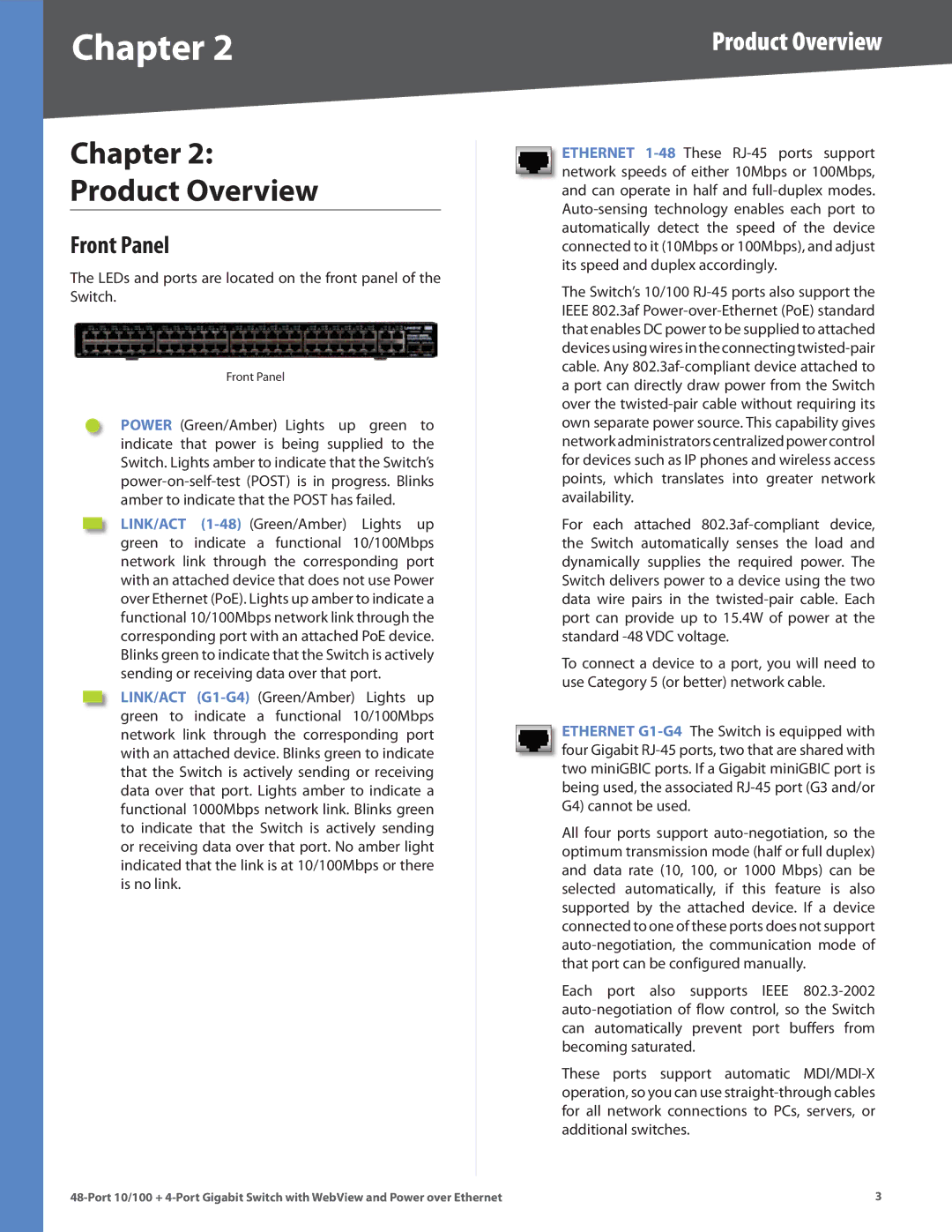 Cisco Systems SRW248G4P manual Chapter Product Overview, Front Panel 