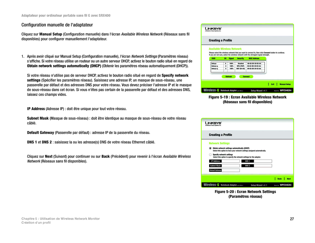 Cisco Systems SRX400 manual Ecran Network Settings Paramètres réseau 