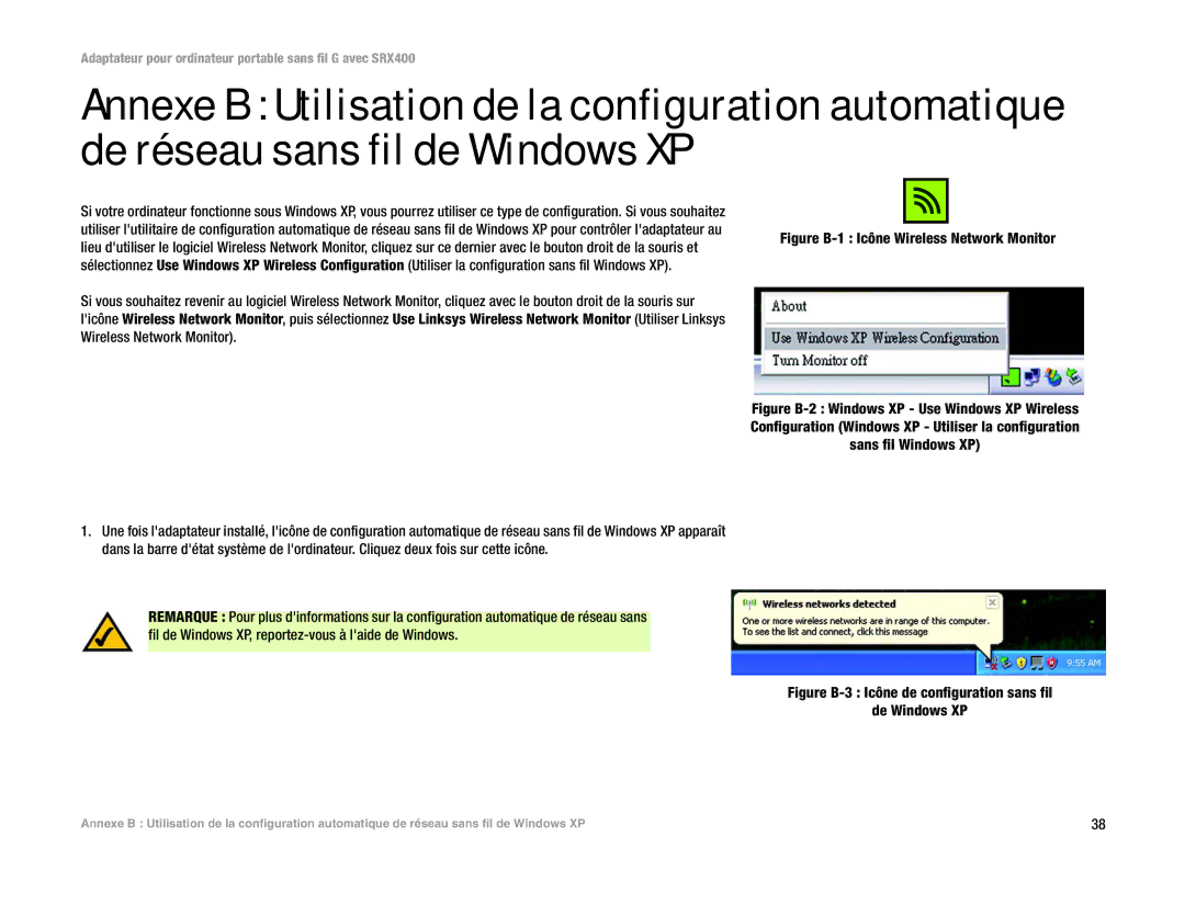 Cisco Systems SRX400 manual Figure B-3 Icône de configuration sans fil De Windows XP 