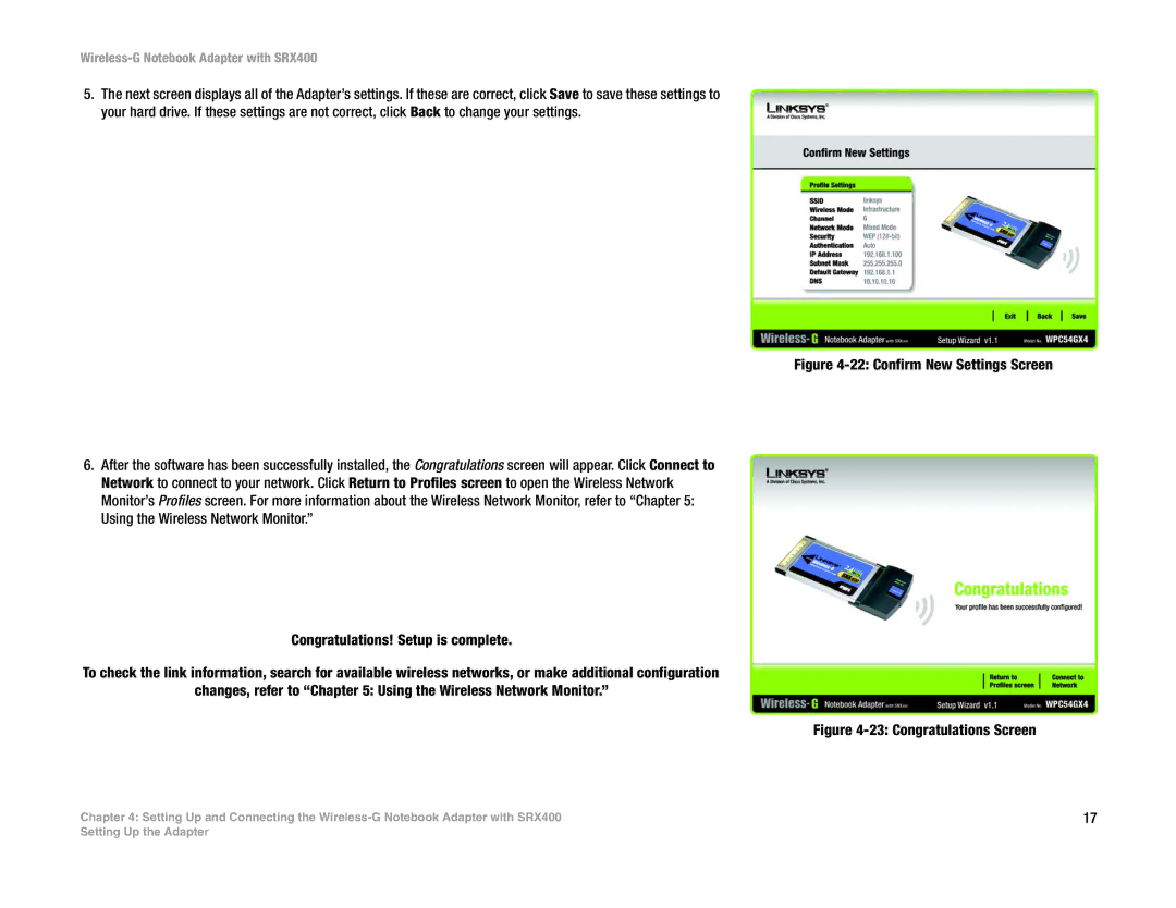 Cisco Systems SRX400 manual Confirm New Settings Screen 