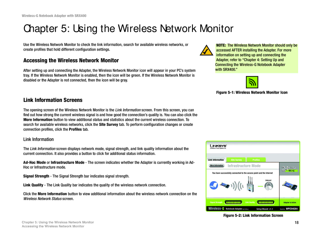 Cisco Systems SRX400 Accessing the Wireless Network Monitor, Link Information Screens, Wireless Network Status screen 