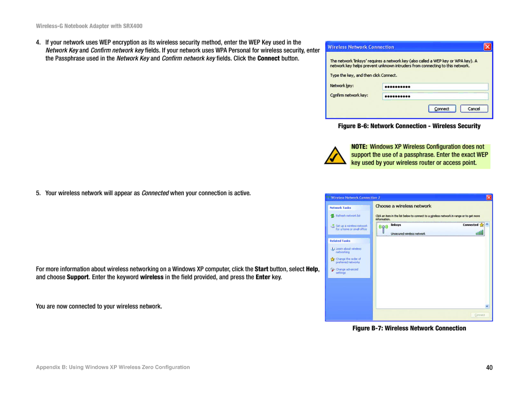 Cisco Systems SRX400 manual You are now connected to your wireless network, Figure B-6 Network Connection Wireless Security 