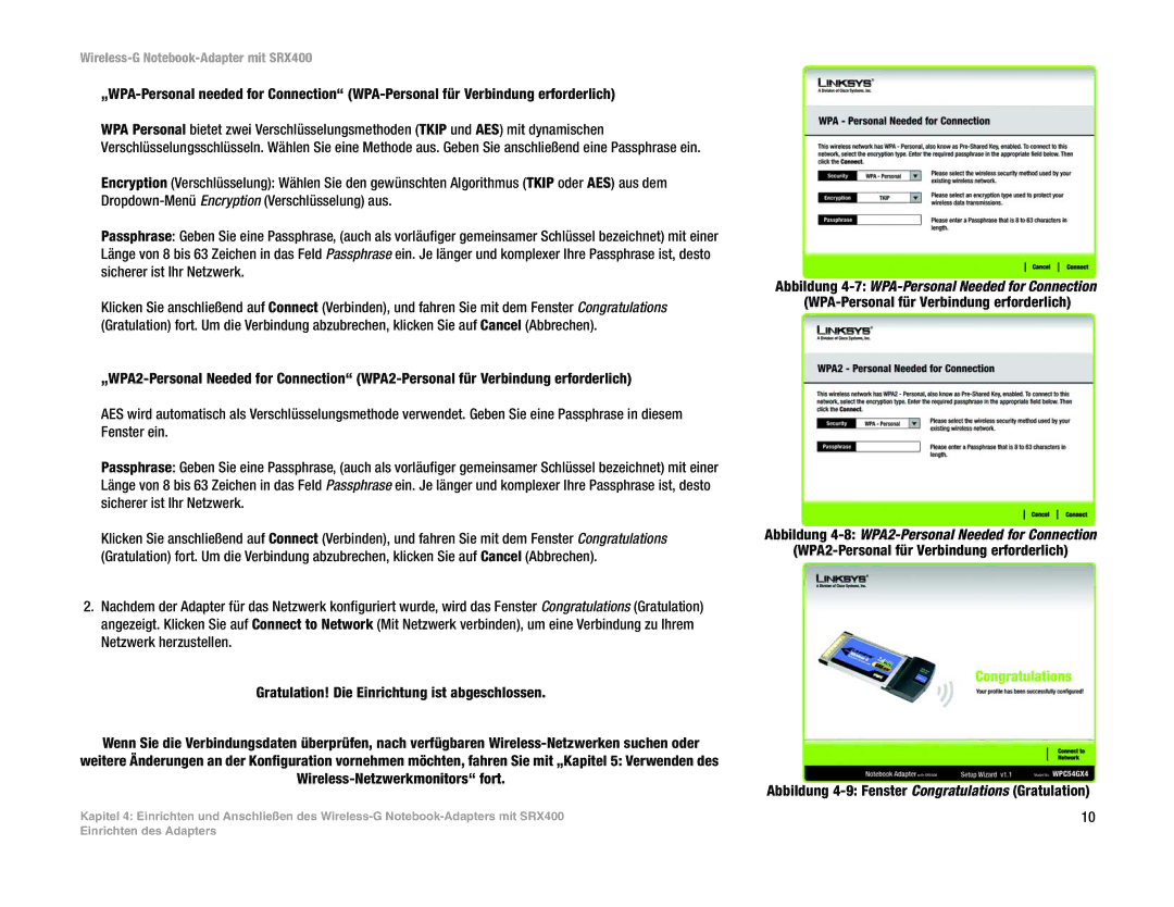 Cisco Systems SRX400 manual Abbildung 4-8WPA2-Personal Needed for Connection 