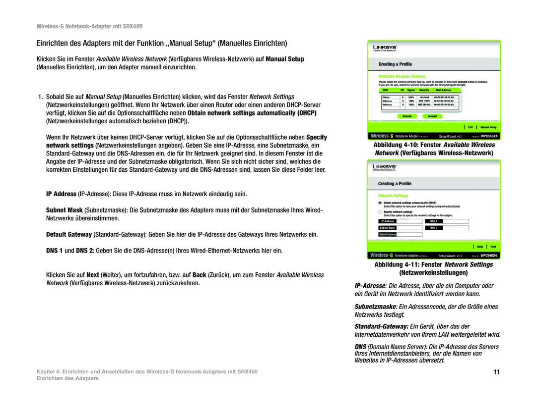 Cisco Systems manual Wireless-G Notebook-Adapter mit SRX400 