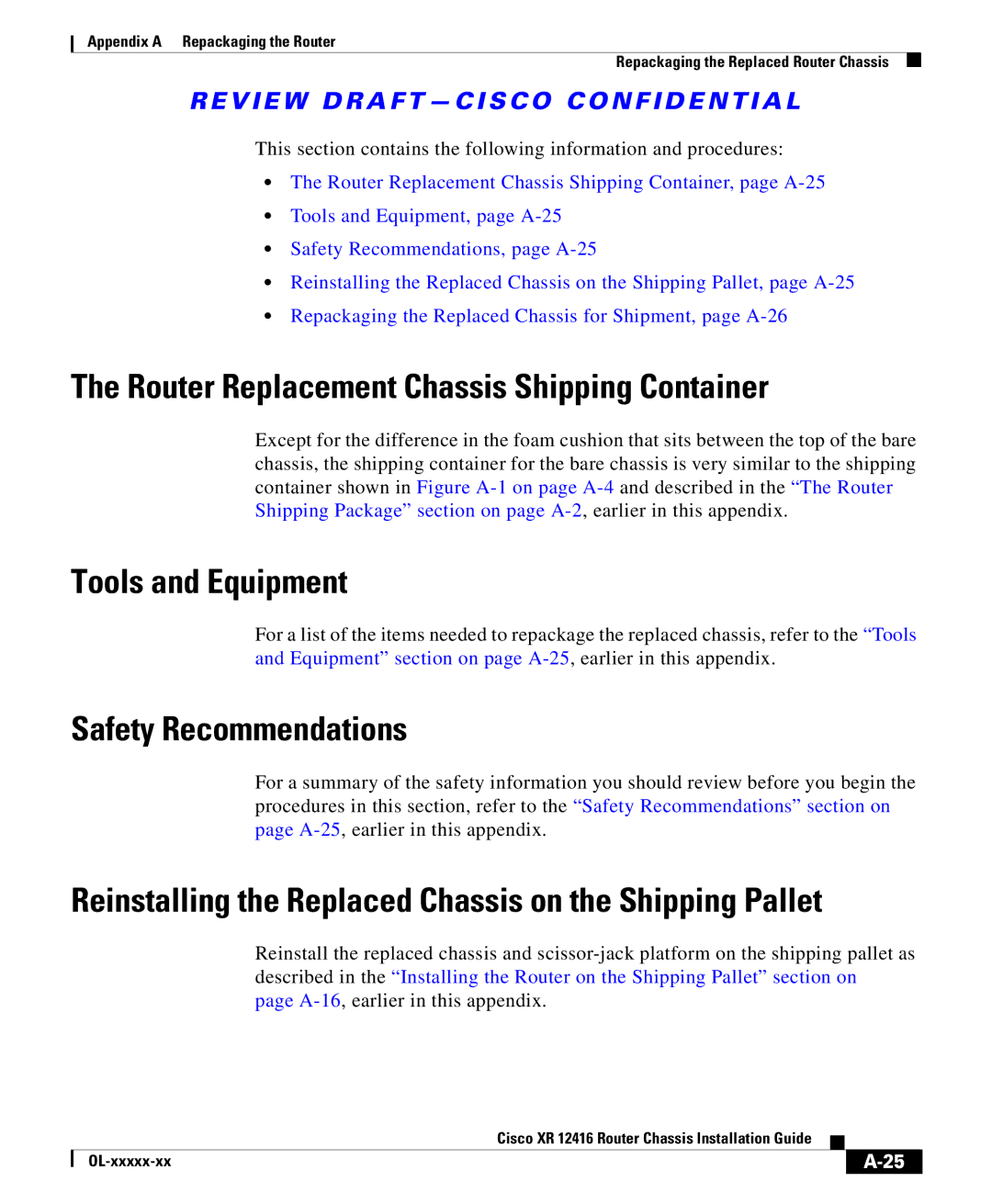 Cisco Systems 2654T6, STEV SRT-M-66 appendix Router Replacement Chassis Shipping Container 