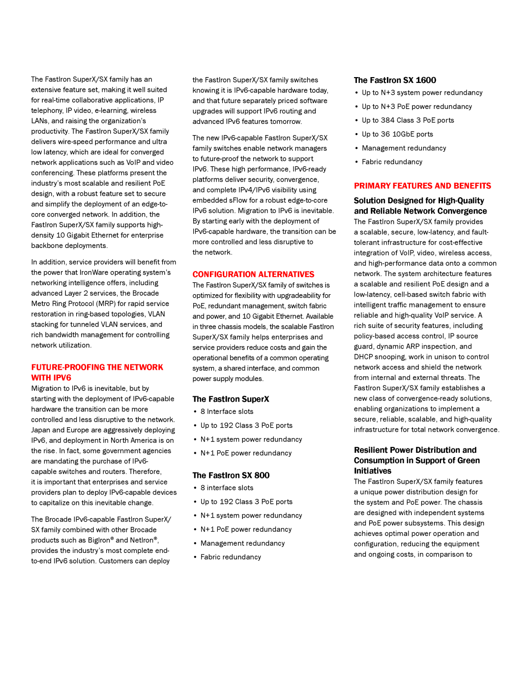 Cisco Systems Superx Series manual FastIron SuperX, FastIron SX, Primary Features and Benefits 