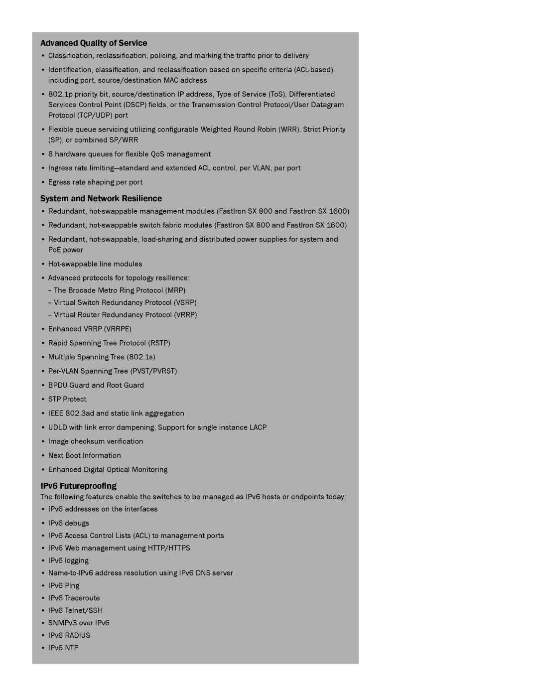 Cisco Systems Superx Series manual Advanced Quality of Service, System and Network Resilience, IPv6 Futureproofing 