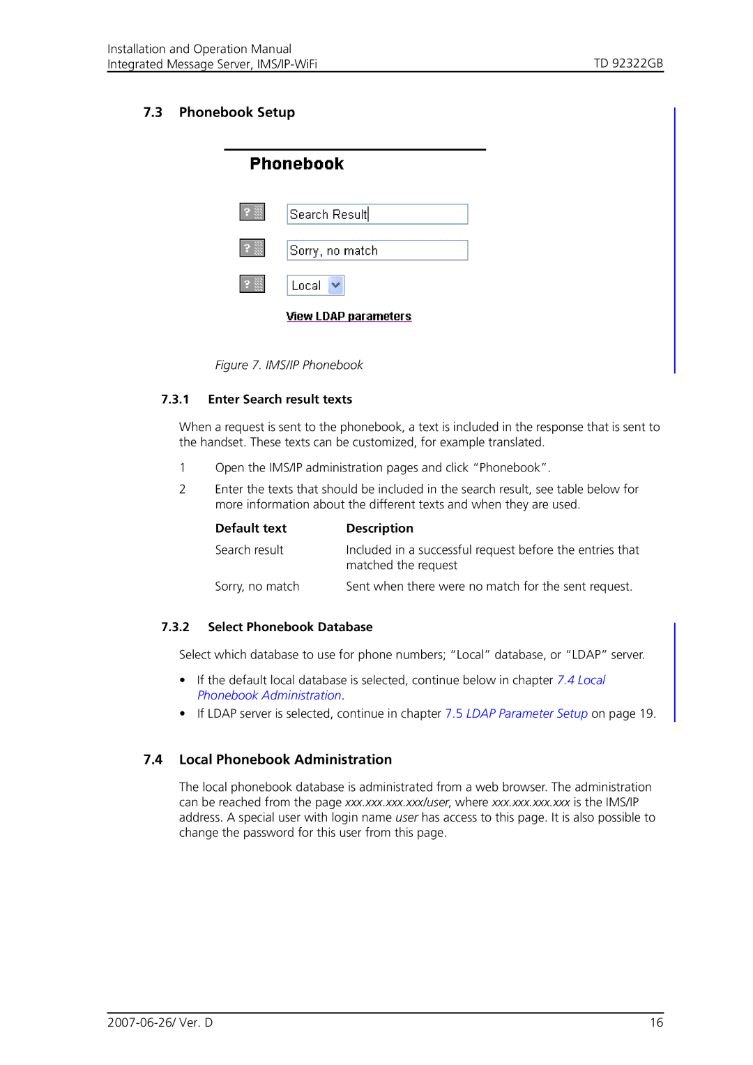 Cisco Systems TD 92322GB operation manual Phonebook Setup, Local Phonebook Administration, Enter Search result texts 