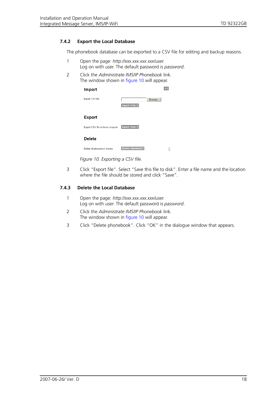 Cisco Systems TD 92322GB operation manual Export the Local Database, Delete the Local Database 