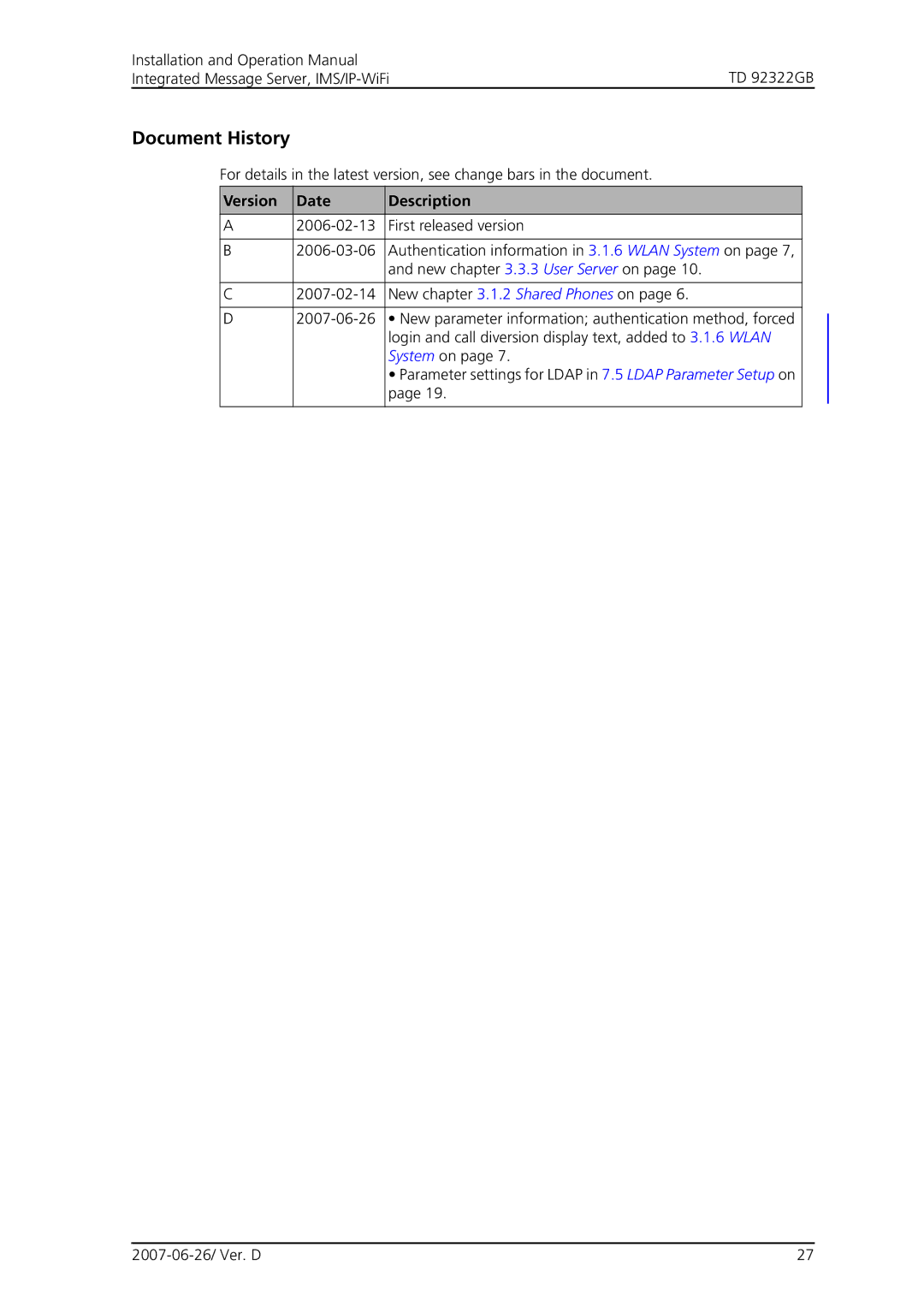 Cisco Systems TD 92322GB operation manual Document History, Version Date Description 