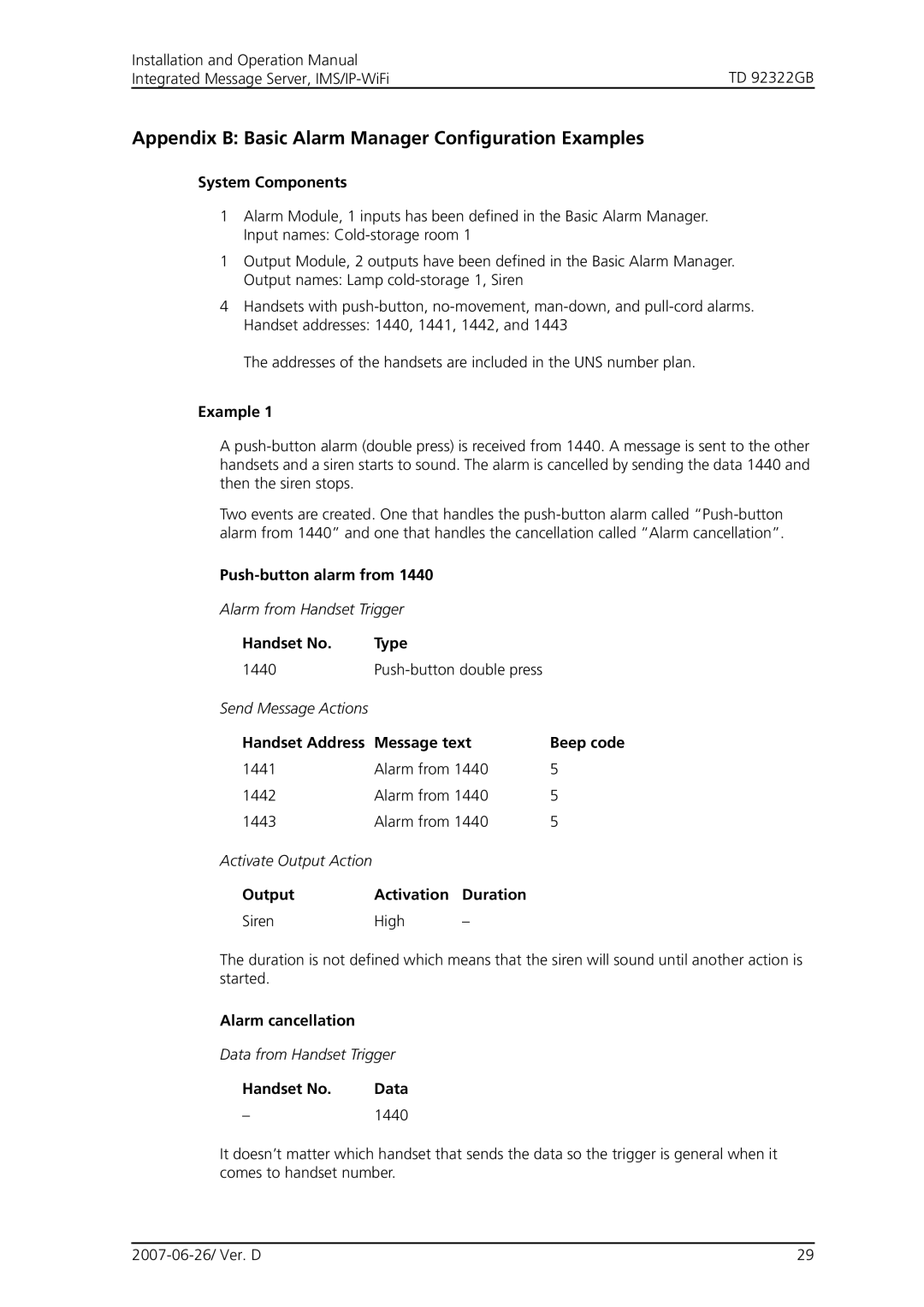 Cisco Systems TD 92322GB Appendix B Basic Alarm Manager Configuration Examples, System Components, Alarm cancellation 