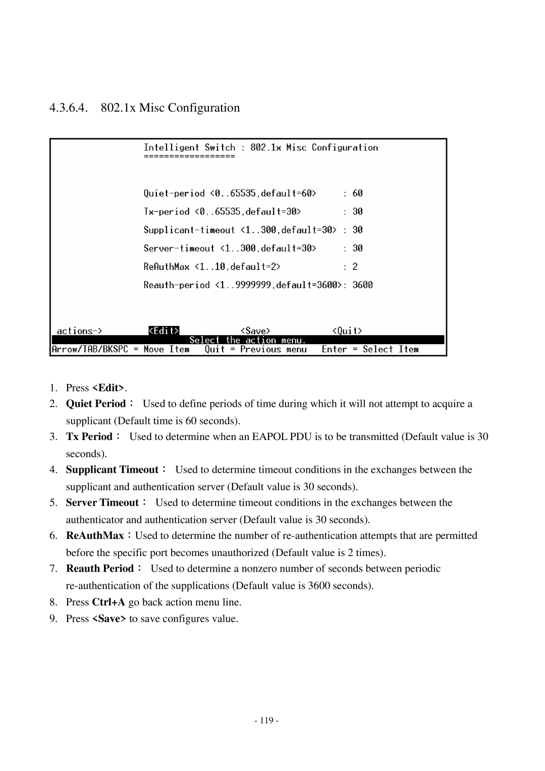 Cisco Systems TEG-S2500i manual 6.4 .1x Misc Configuration 