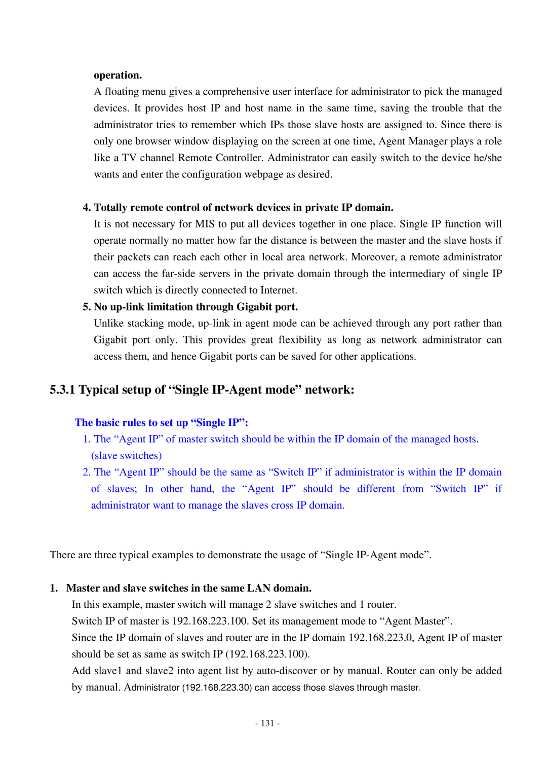 Cisco Systems TEG-S2500i manual Typical setup of Single IP-Agent mode network, Operation 