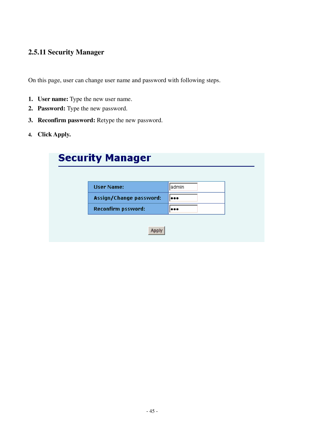 Cisco Systems TEG-S2500i manual Security Manager, Click Apply 