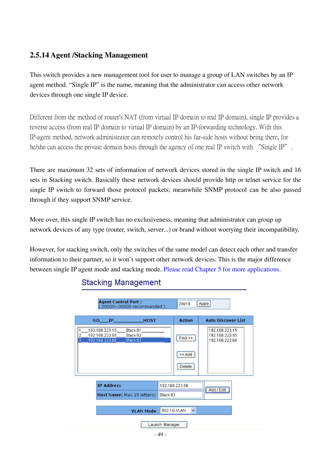 Cisco Systems TEG-S2500i manual Agent /Stacking Management 