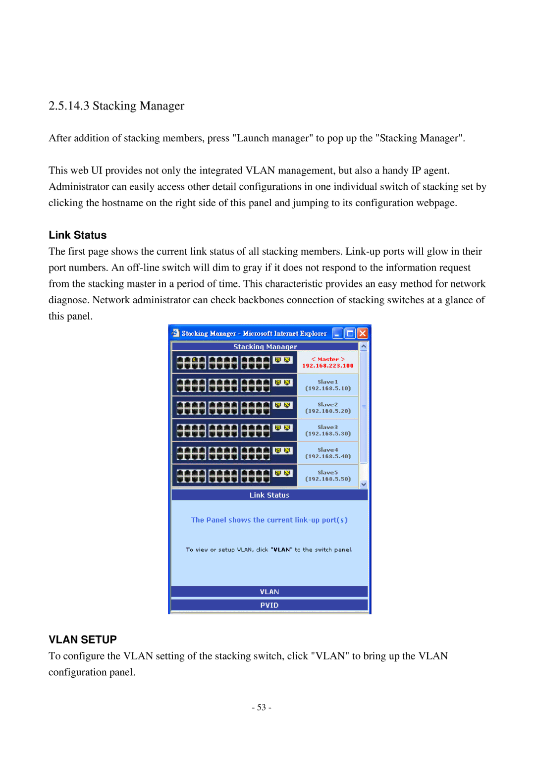 Cisco Systems TEG-S2500i manual Stacking Manager, Link Status 