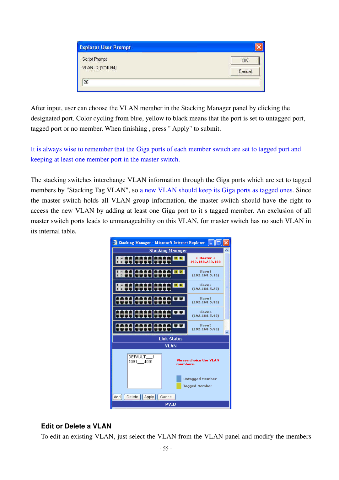 Cisco Systems TEG-S2500i manual Edit or Delete a Vlan 