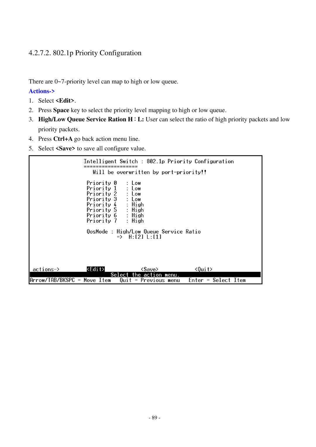 Cisco Systems TEG-S2500i manual 7.2 .1p Priority Configuration 