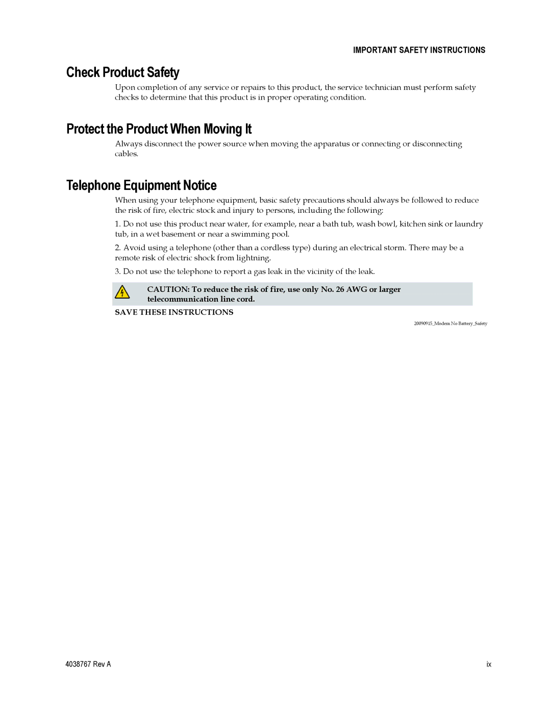 Cisco Systems TES301 manual Check Product Safety, Protect the Product When Moving It, Telephone Equipment Notice 