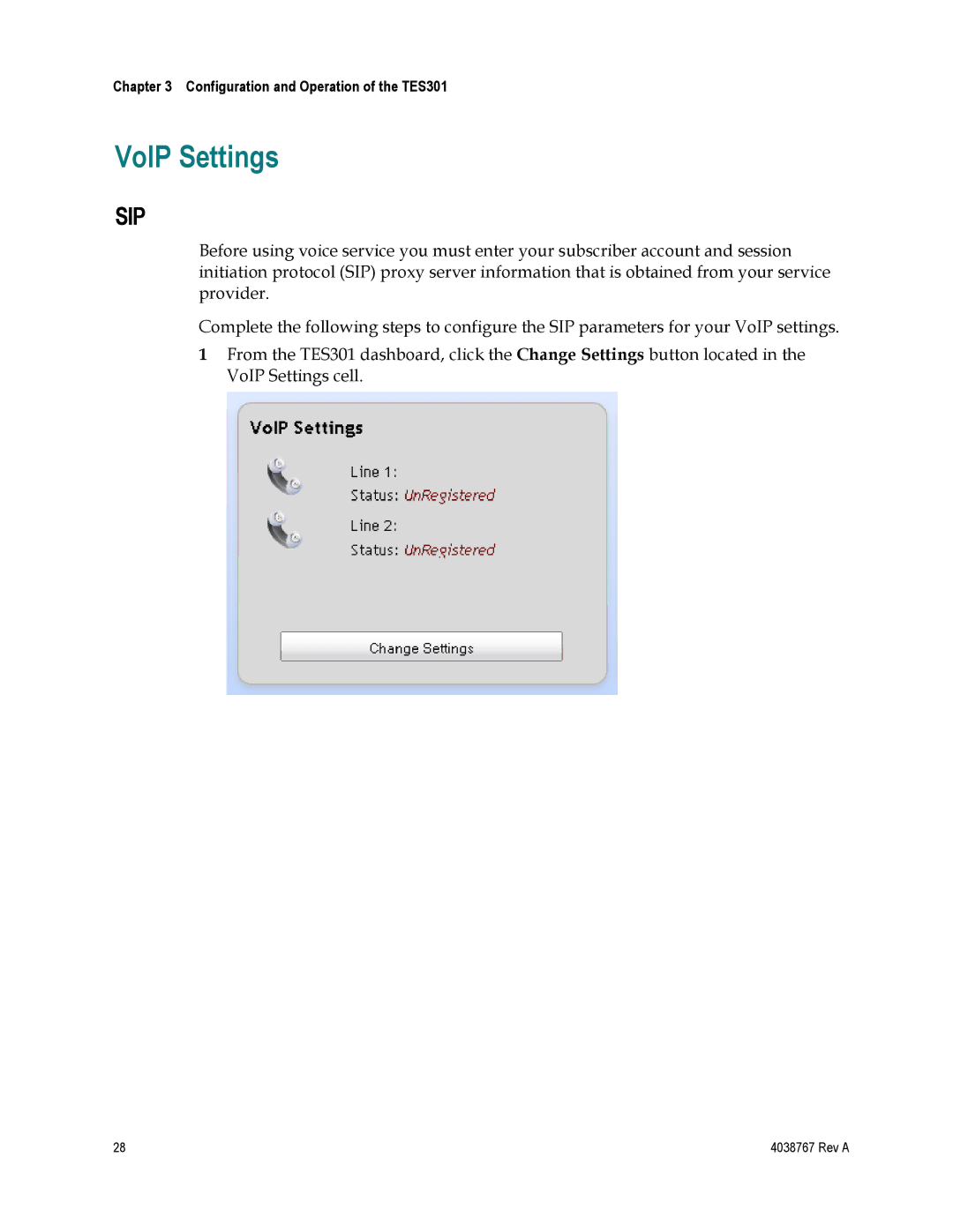 Cisco Systems TES301 manual VoIP Settings, Sip 