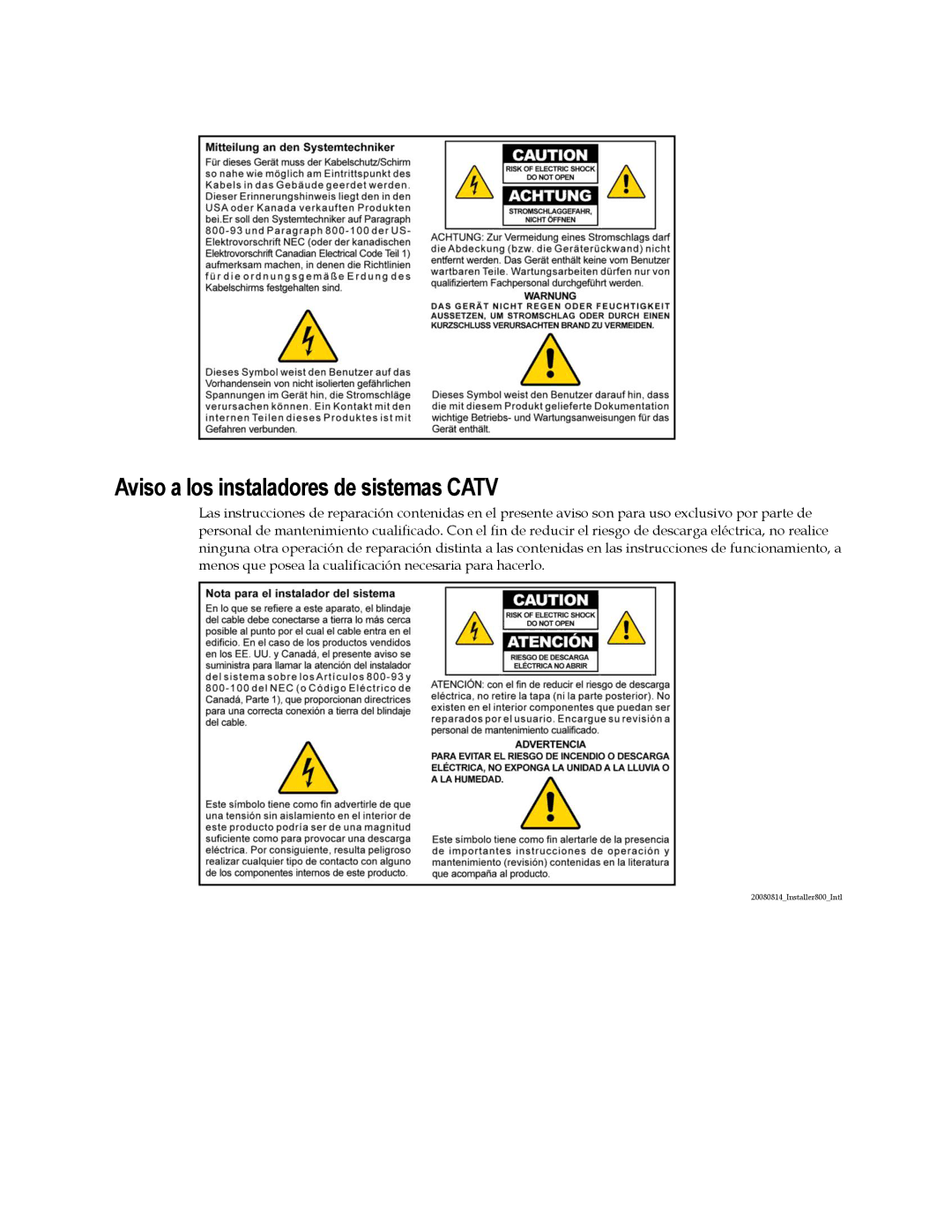 Cisco Systems TES301 manual Aviso a los instaladores de sistemas Catv 