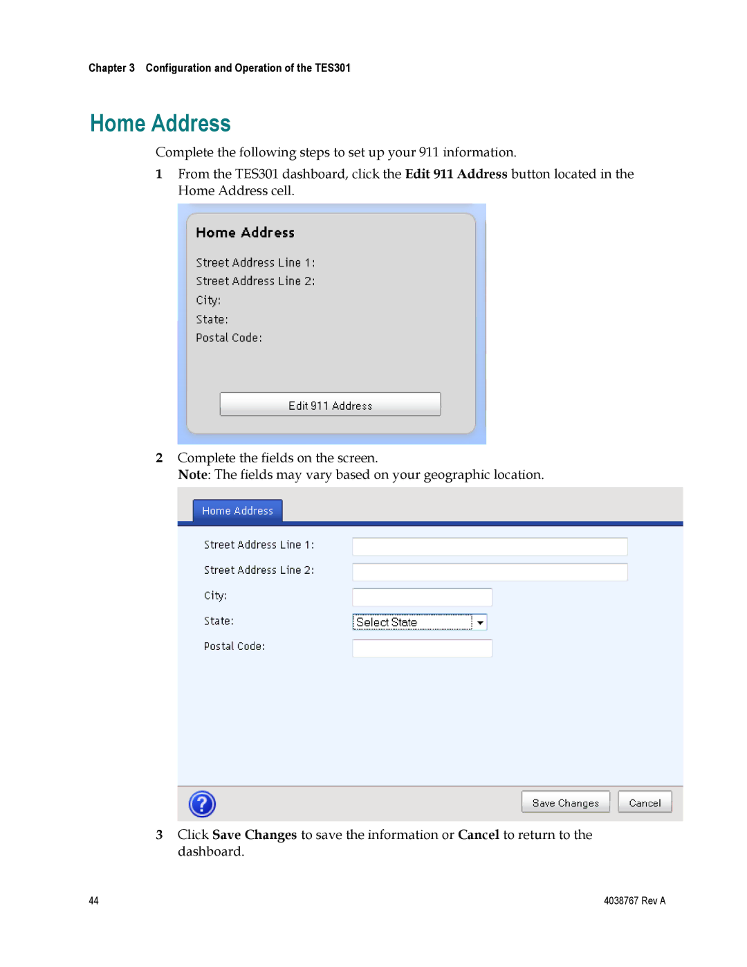 Cisco Systems TES301 manual Home Address 