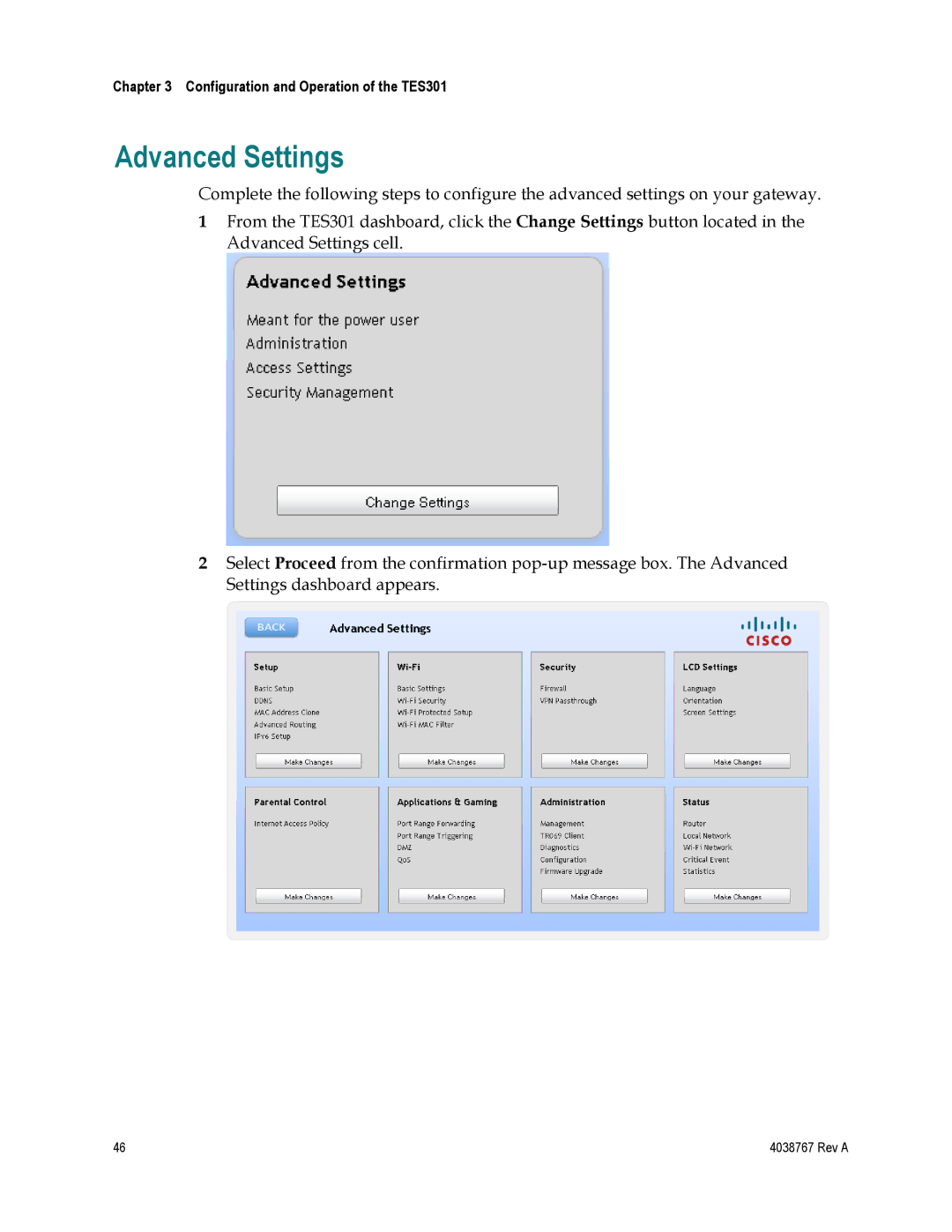 Cisco Systems TES301 manual Advanced Settings 