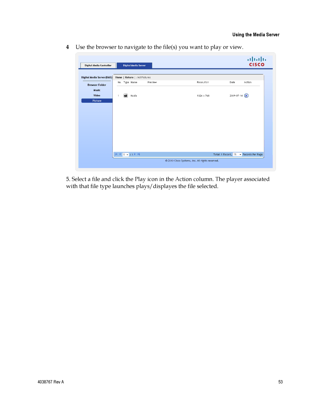 Cisco Systems TES301 manual Using the Media Server 