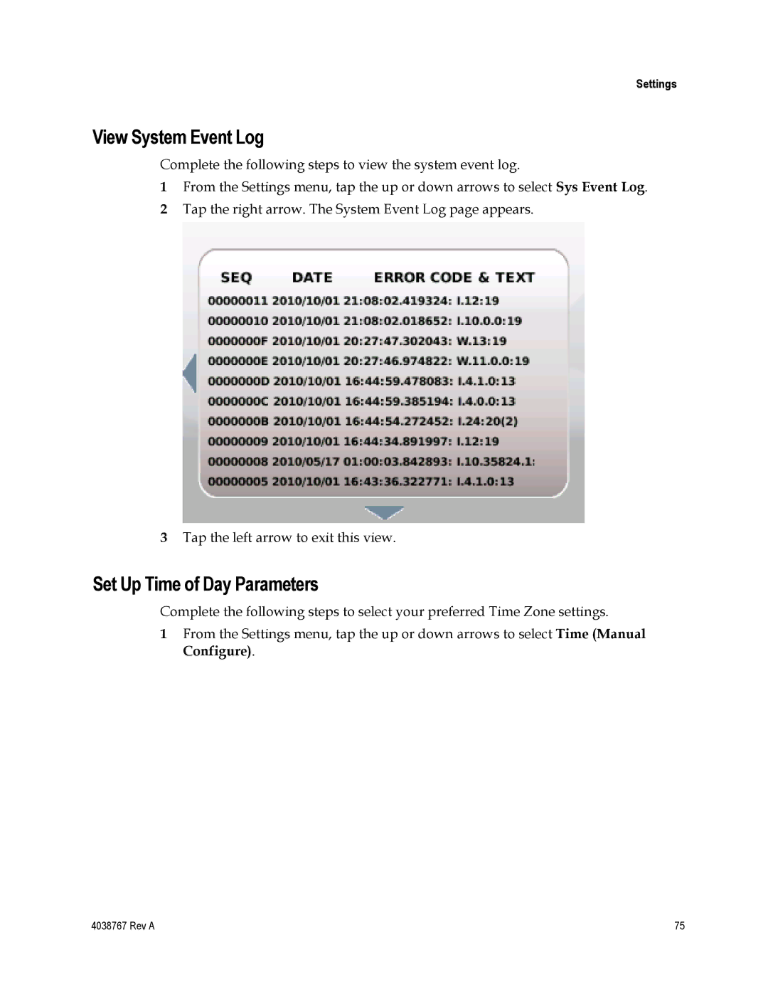 Cisco Systems TES301 manual View System Event Log, Set Up Time of Day Parameters 