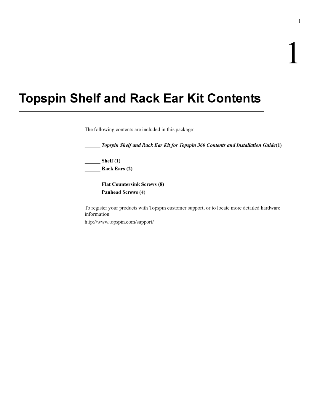 Cisco Systems Topspin 360 manual Topspin Shelf and Rack Ear Kit Contents 