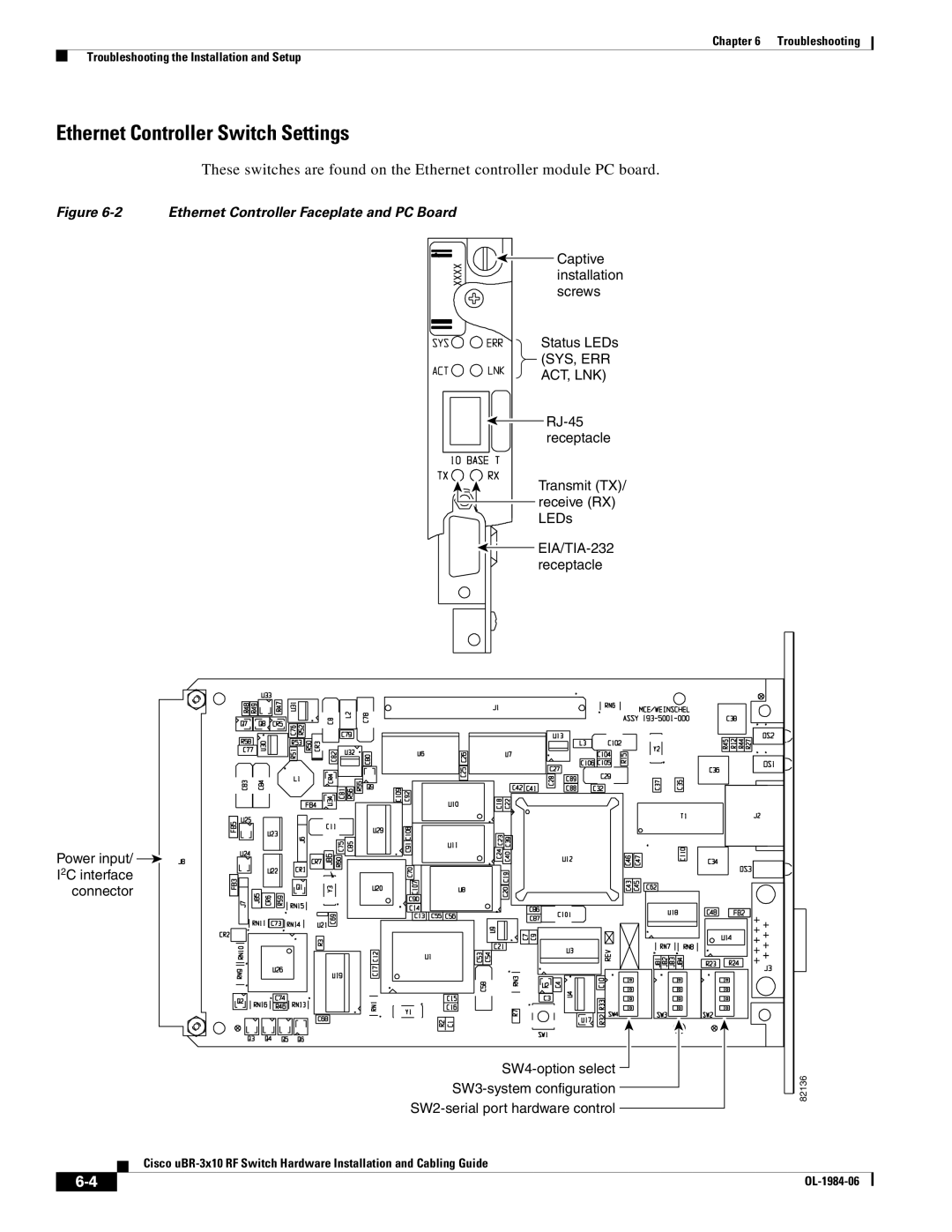 Cisco Systems UBR-3X10 manual Ethernet Controller Switch Settings 