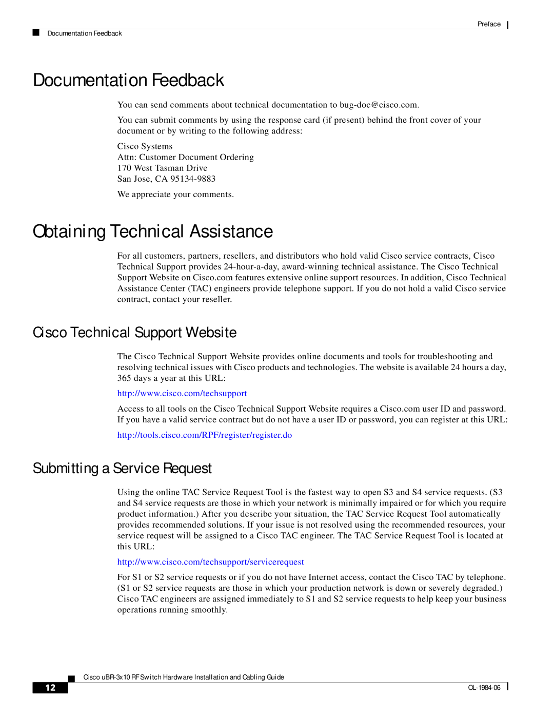 Cisco Systems UBR-3X10 manual Documentation Feedback, Obtaining Technical Assistance, Cisco Technical Support Website 