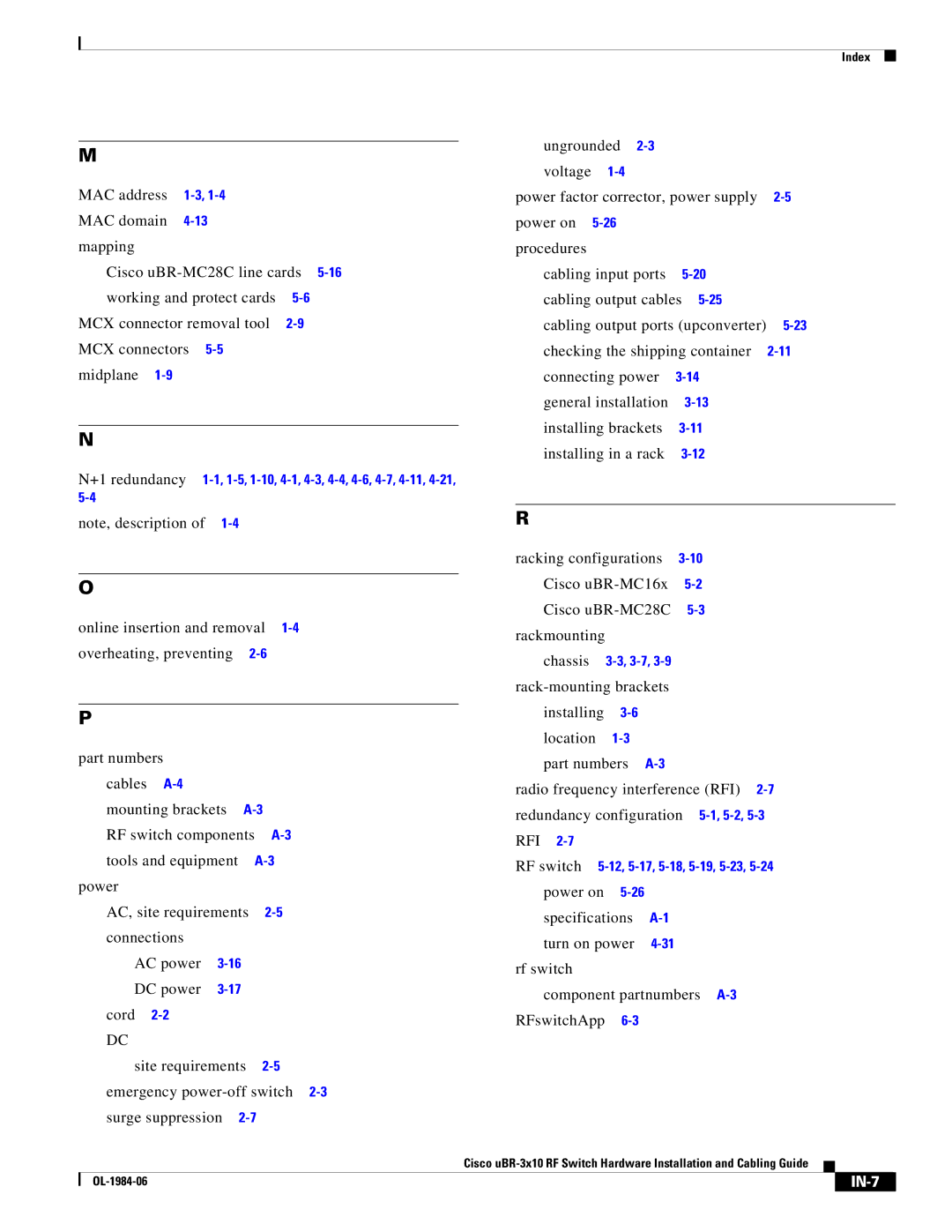 Cisco Systems UBR-3X10 manual IN-7 