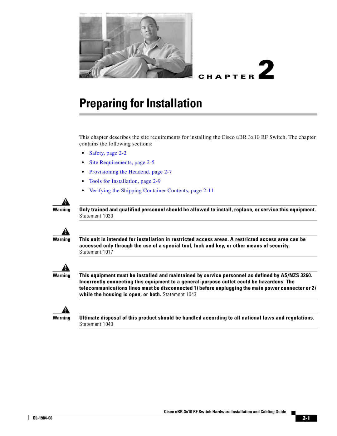 Cisco Systems UBR-3X10 manual Preparing for Installation 