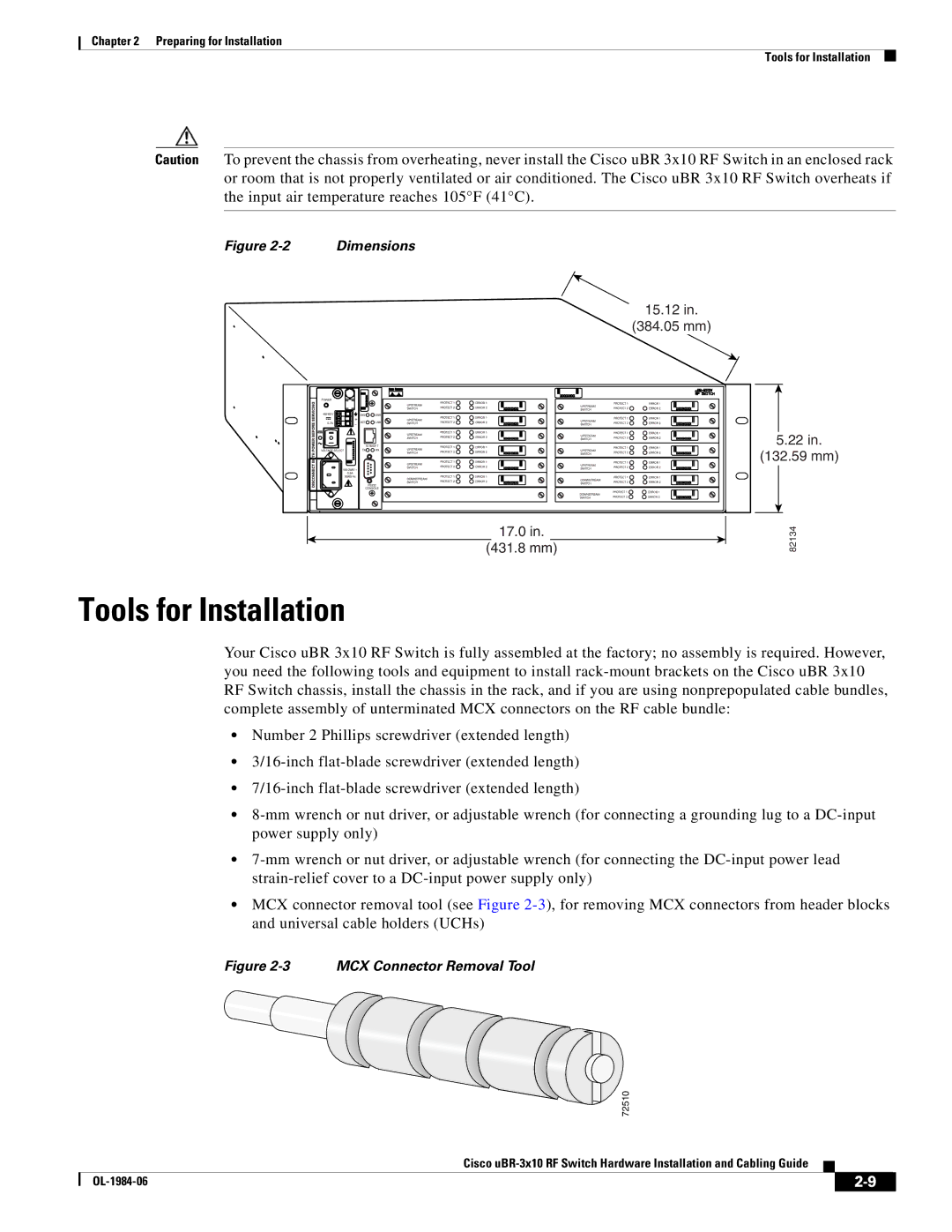 Cisco Systems UBR-3X10 manual Tools for Installation, MCX Connector Removal Tool 