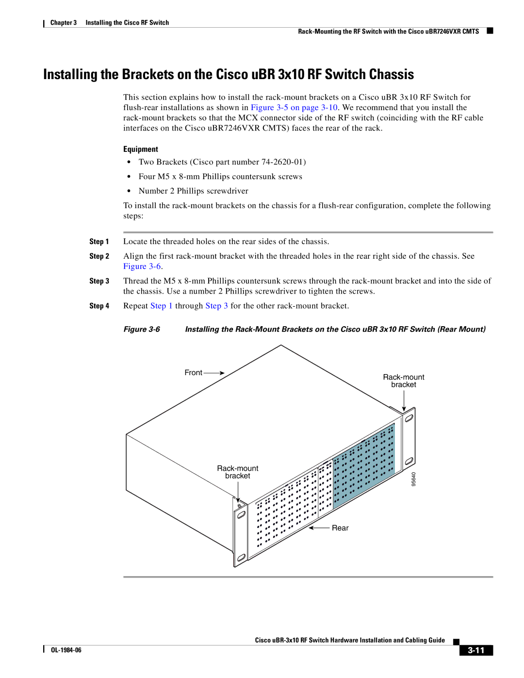 Cisco Systems UBR-3X10 manual Front Rack-mount Bracket 