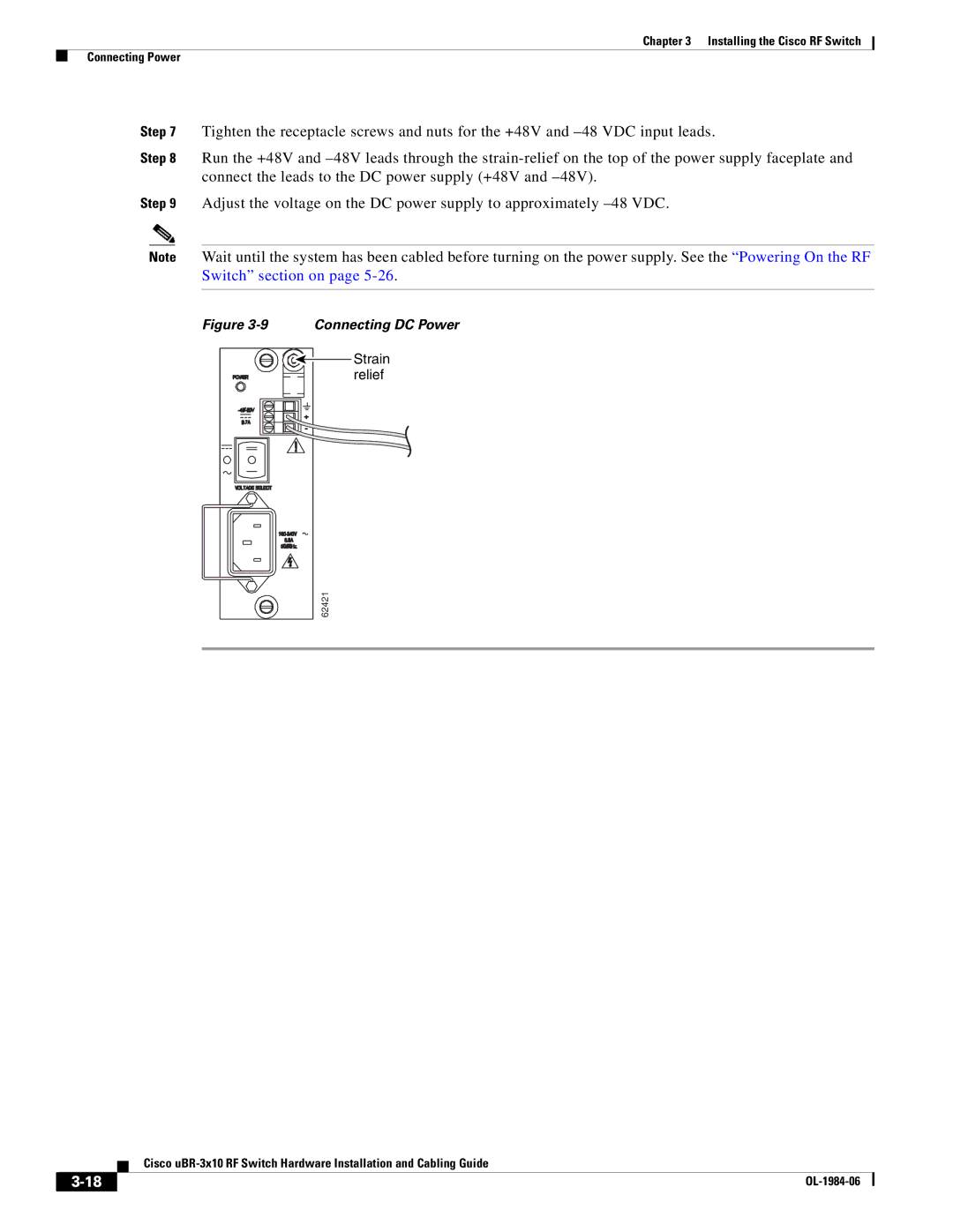 Cisco Systems UBR-3X10 manual Connecting DC Power 