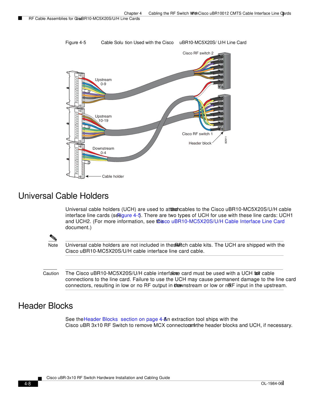 Cisco Systems UBR-3X10 manual Universal Cable Holders, Header Blocks 