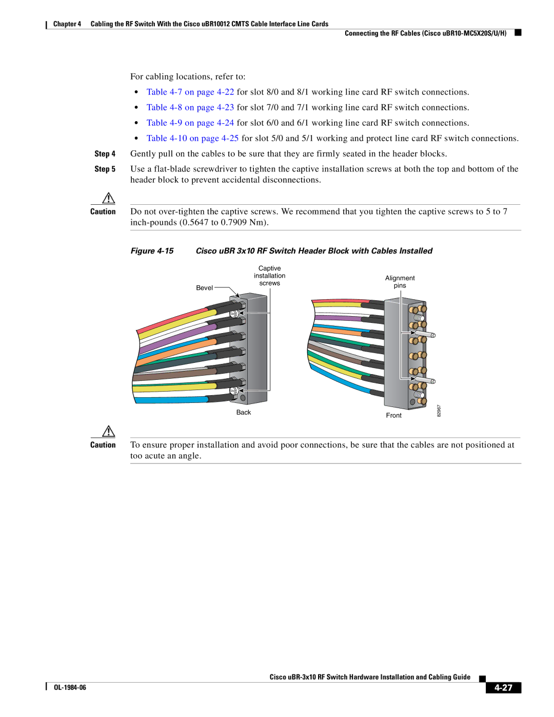 Cisco Systems UBR-3X10 manual Screws Bevel 