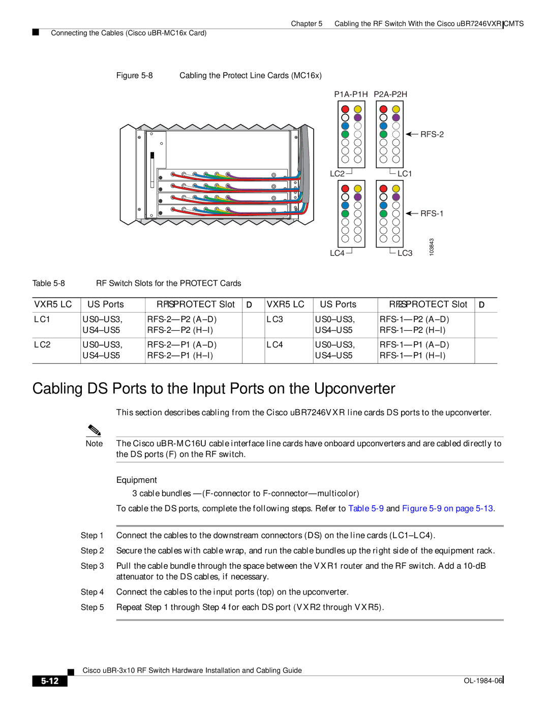 Cisco Systems UBR-3X10 manual Cabling DS Ports to the Input Ports on the Upconverter, VXR5-LC, US Ports 