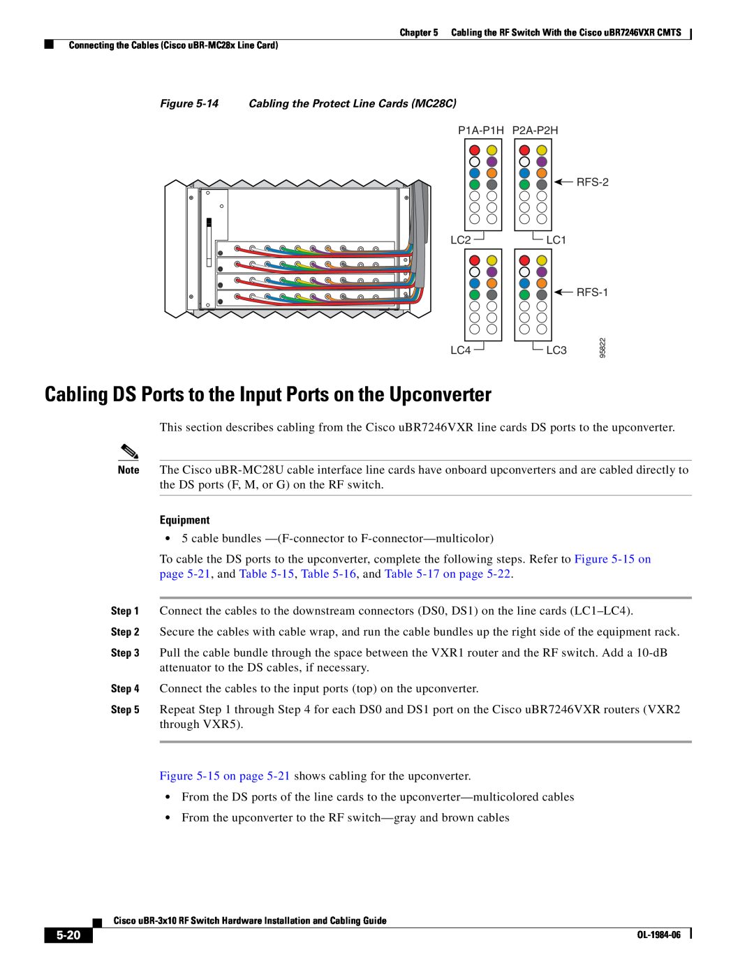 Cisco Systems UBR-3X10 manual Cabling DS Ports to the Input Ports on the Upconverter, 5-20 