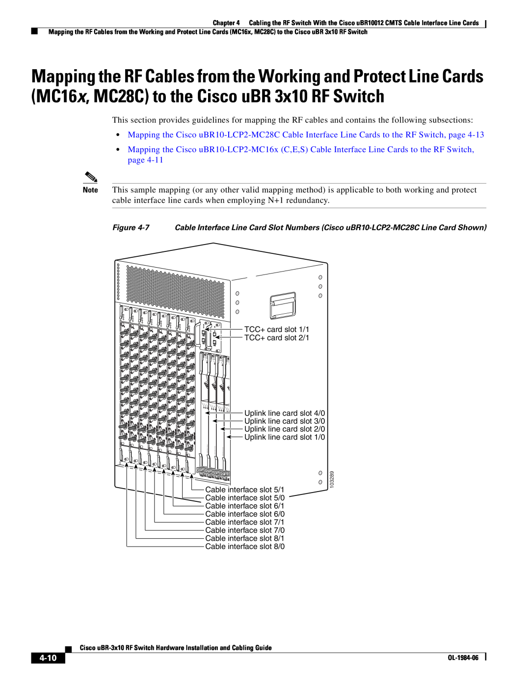Cisco Systems UBR-3X10 manual 4-10, TCC+ card slot 1/1 TCC+ card slot 2/1 