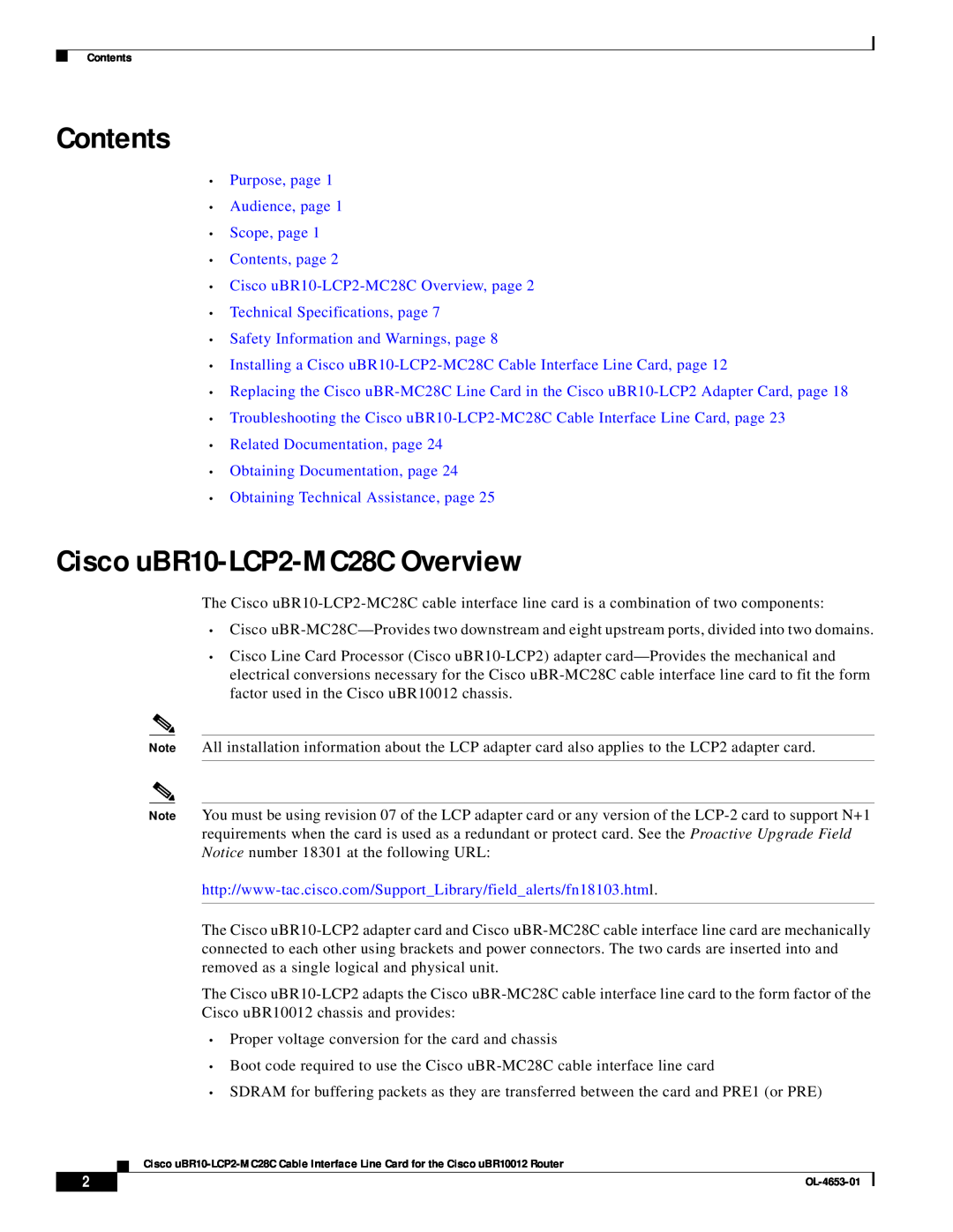 Cisco Systems manual Cisco uBR10-LCP2-MC28C Overview, Purpose, page Audience, page Scope, page Contents, page 
