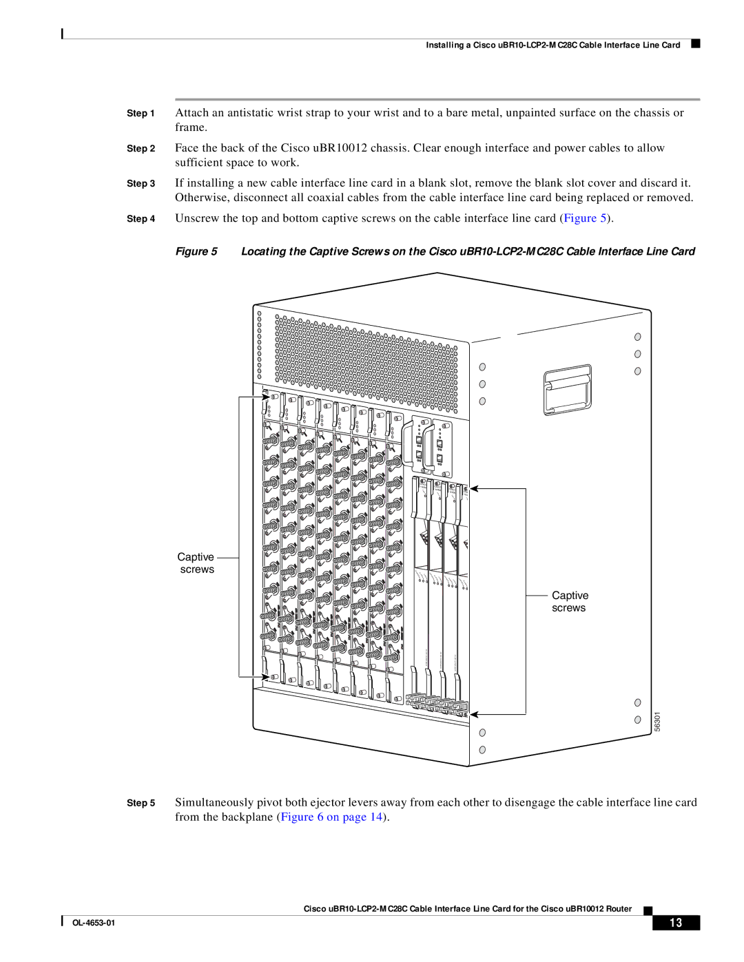 Cisco Systems uBR10-LCP2-MC28C manual Captive screws 