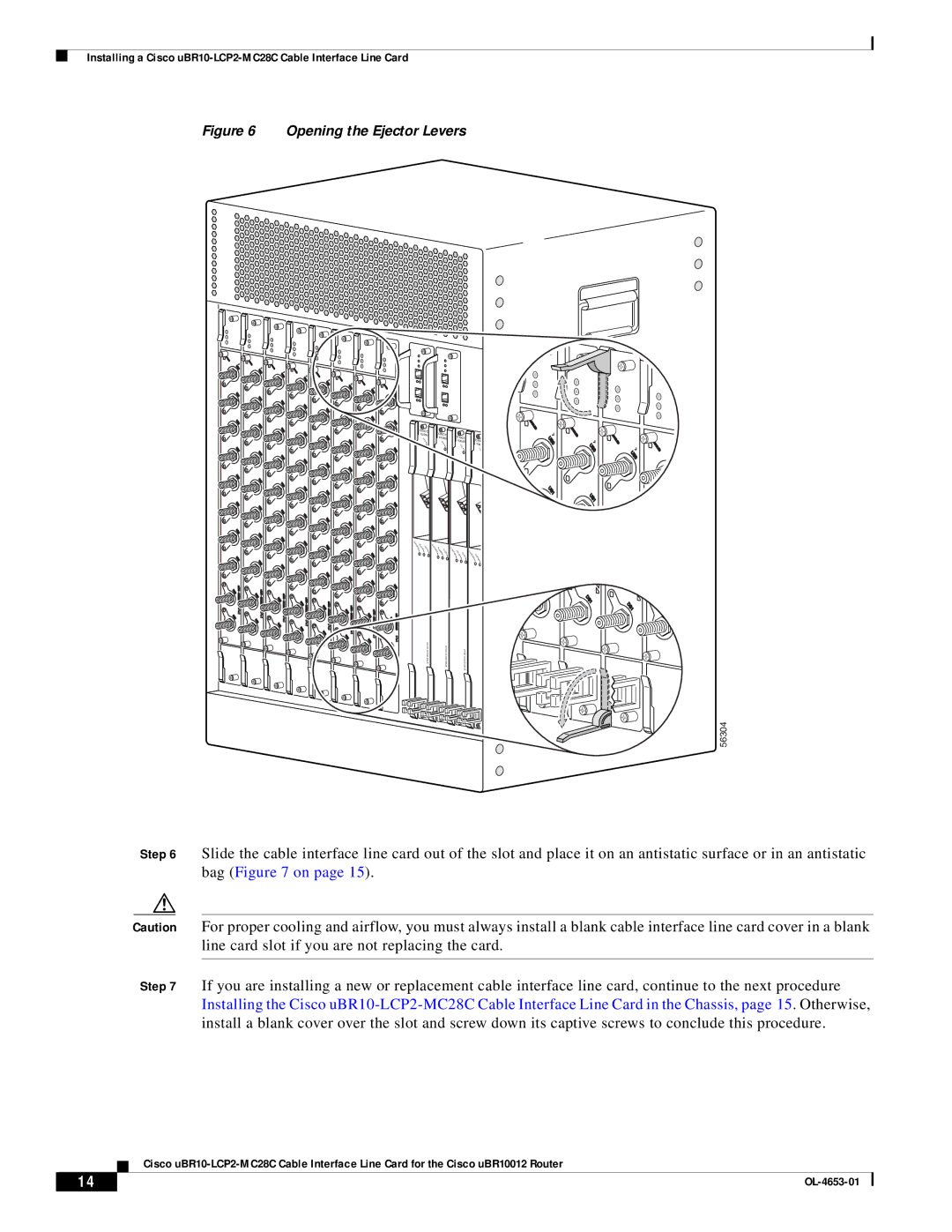 Cisco Systems uBR10-LCP2-MC28C manual Opening the Ejector Levers 